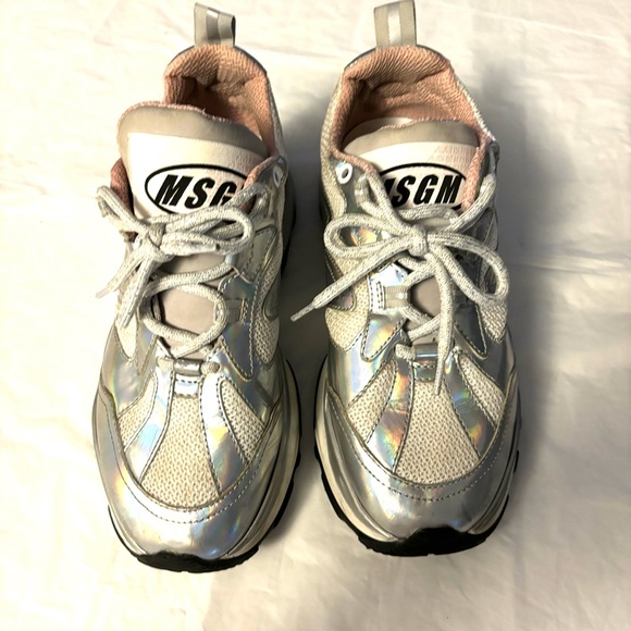 MSGM Sneakers Scarpa Donna Attack silver Pink iridescent SZ 7.5 Worn 2X - Picture 6 of 16